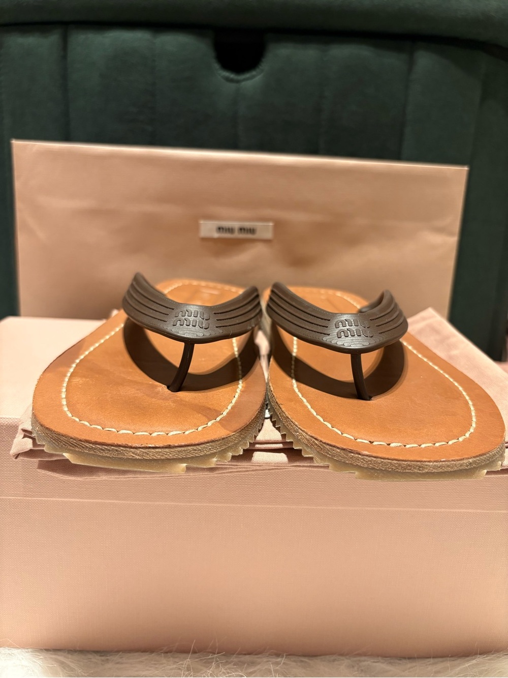 Miu Miu Dark Brown Thong Sandals - Picture 2 of 10